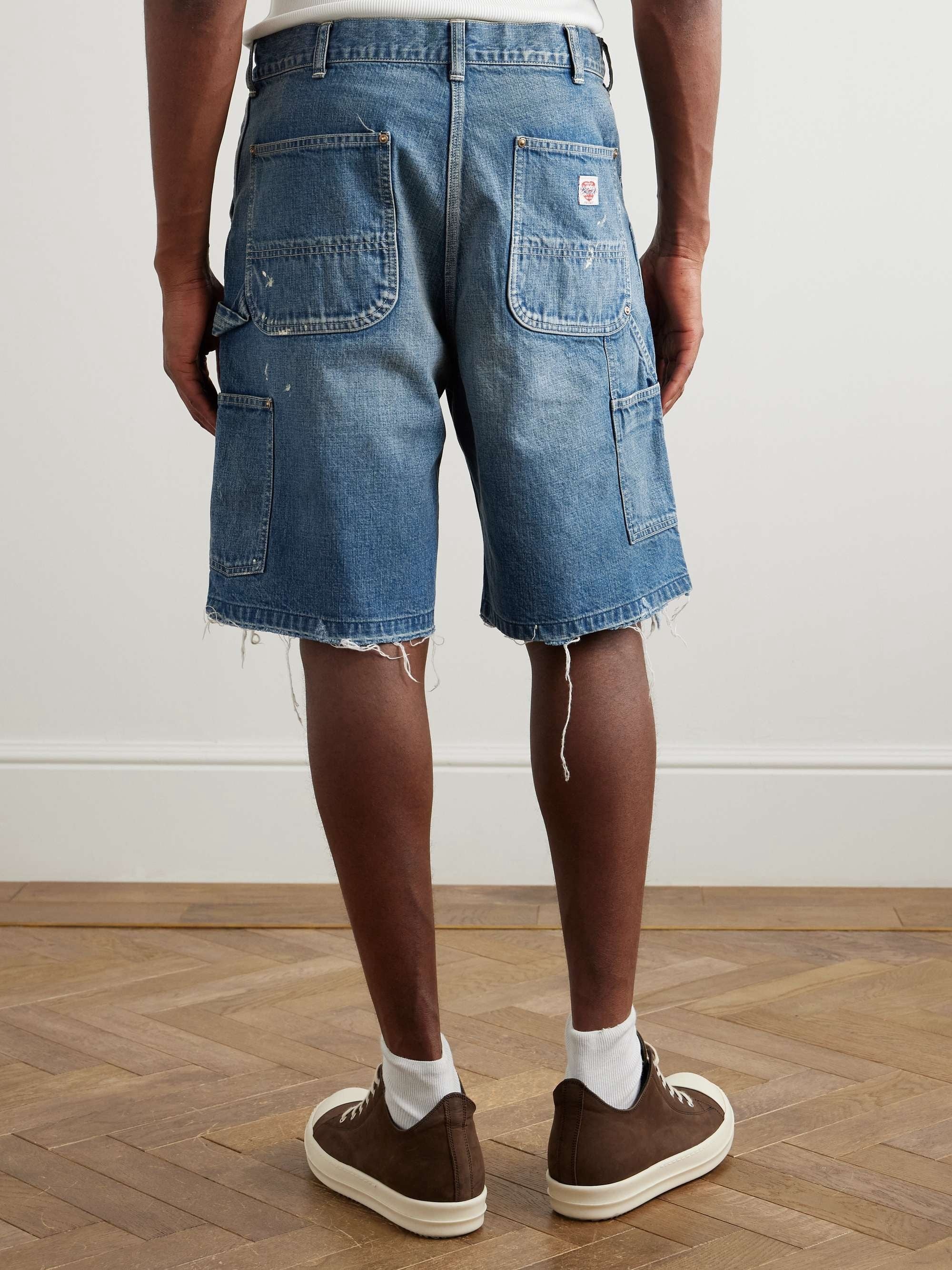 Saint Michael Straight-Leg Distressed Denim Shorts